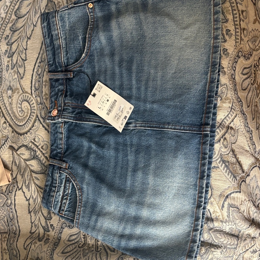 Zara Light Blue Washed Denim Mini Skirt